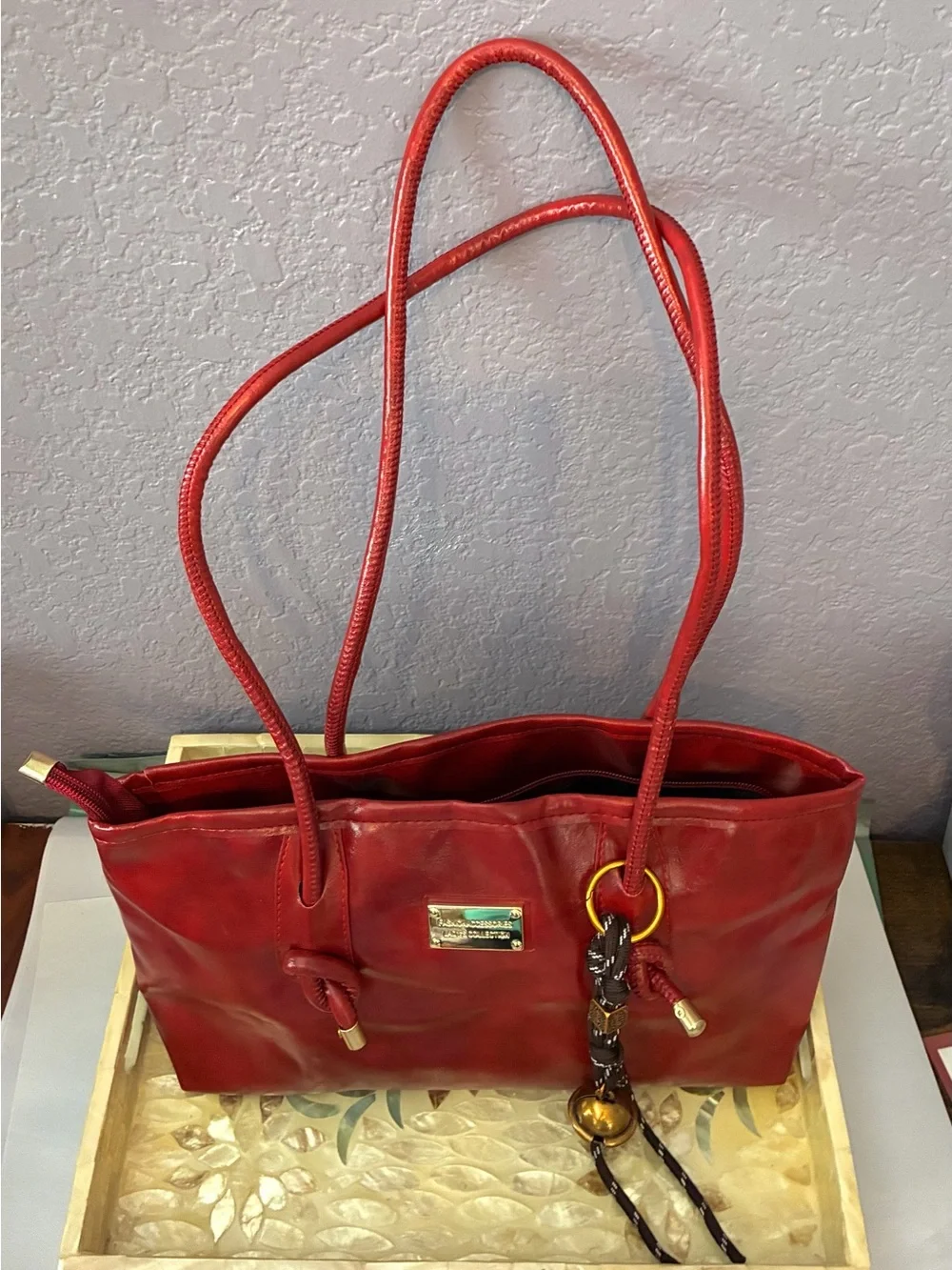 Red Women's Shoulder Tote with Braided Charm - Unknown Brand
